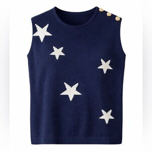 NWT Women’s Large | Brit.NY | Navy Blue White Sleeveless Knit Sweater